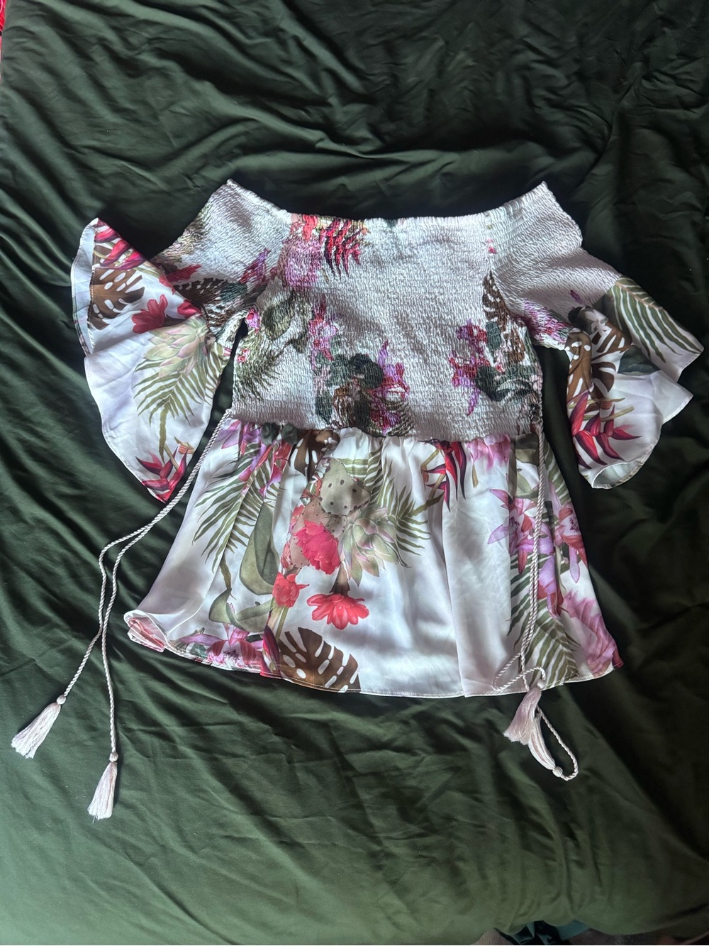 City Chic Off-Shoulder Floral Smocked Blouse - Pink & White